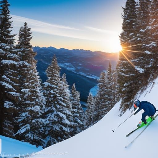 Skier on Perilous Mountain Run in Winter Snow