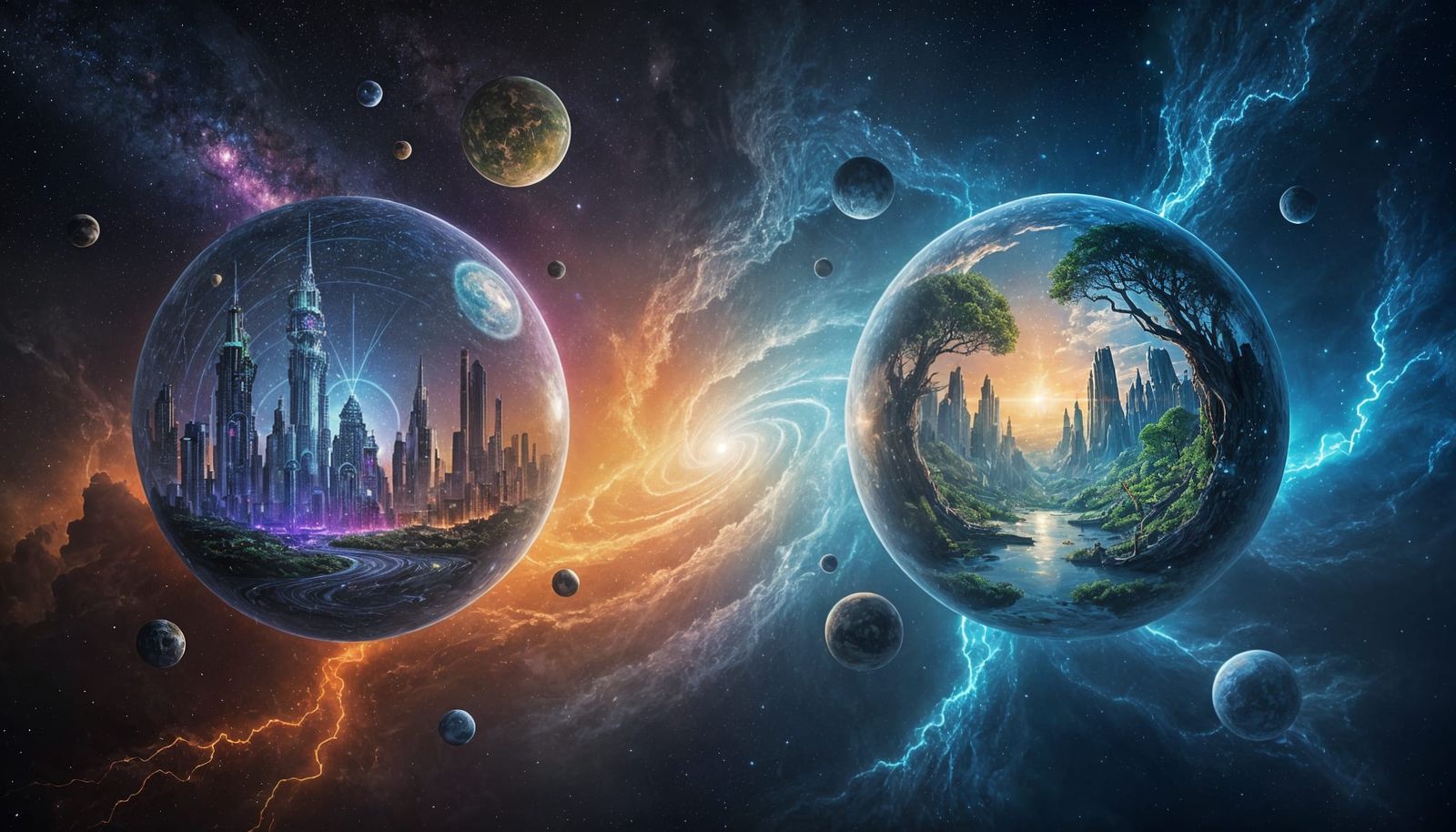 Cosmic Universes Collide in Surreal Science Fantasy Art
