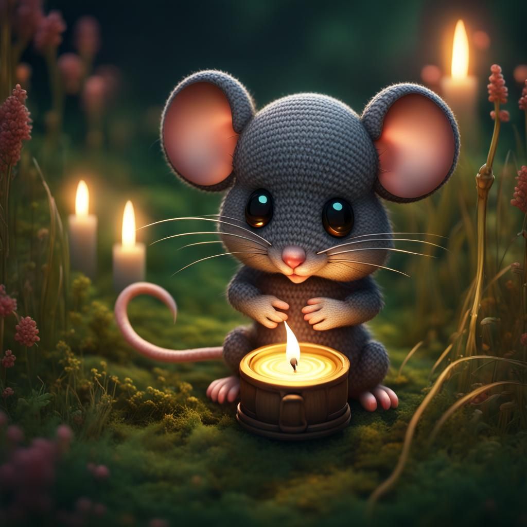 Cute Chibi Mouse Crochet Under Candlelight