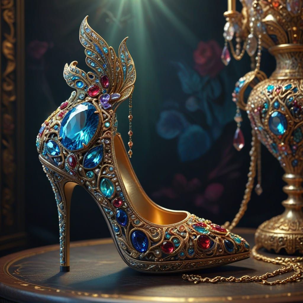 Opulent Jewel High Heels and Evening Bag in Art Nouveau Styl...
