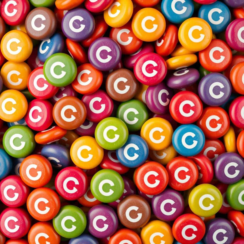 Colorful Chocolate Candies with Letter C, Top View