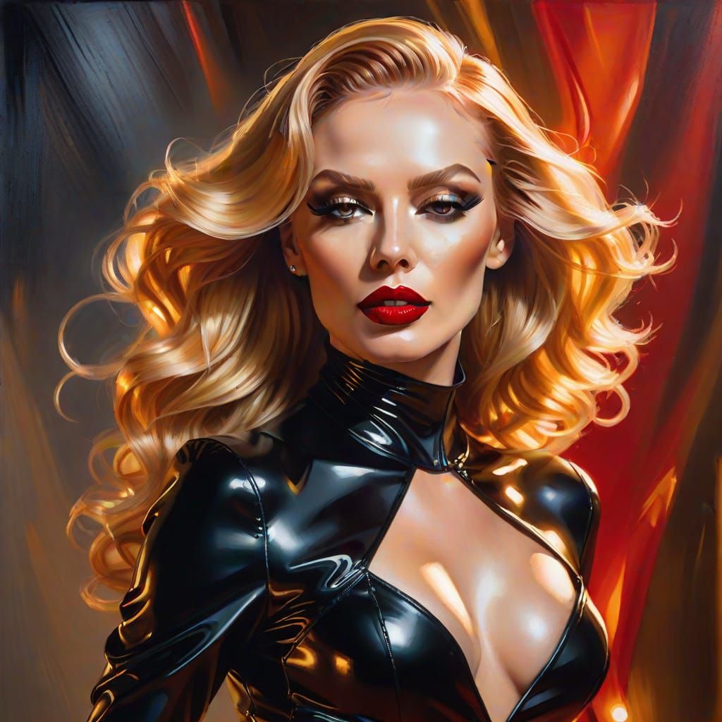 Hyper-Realistic Black Latex Portrait in Oil Painting Style