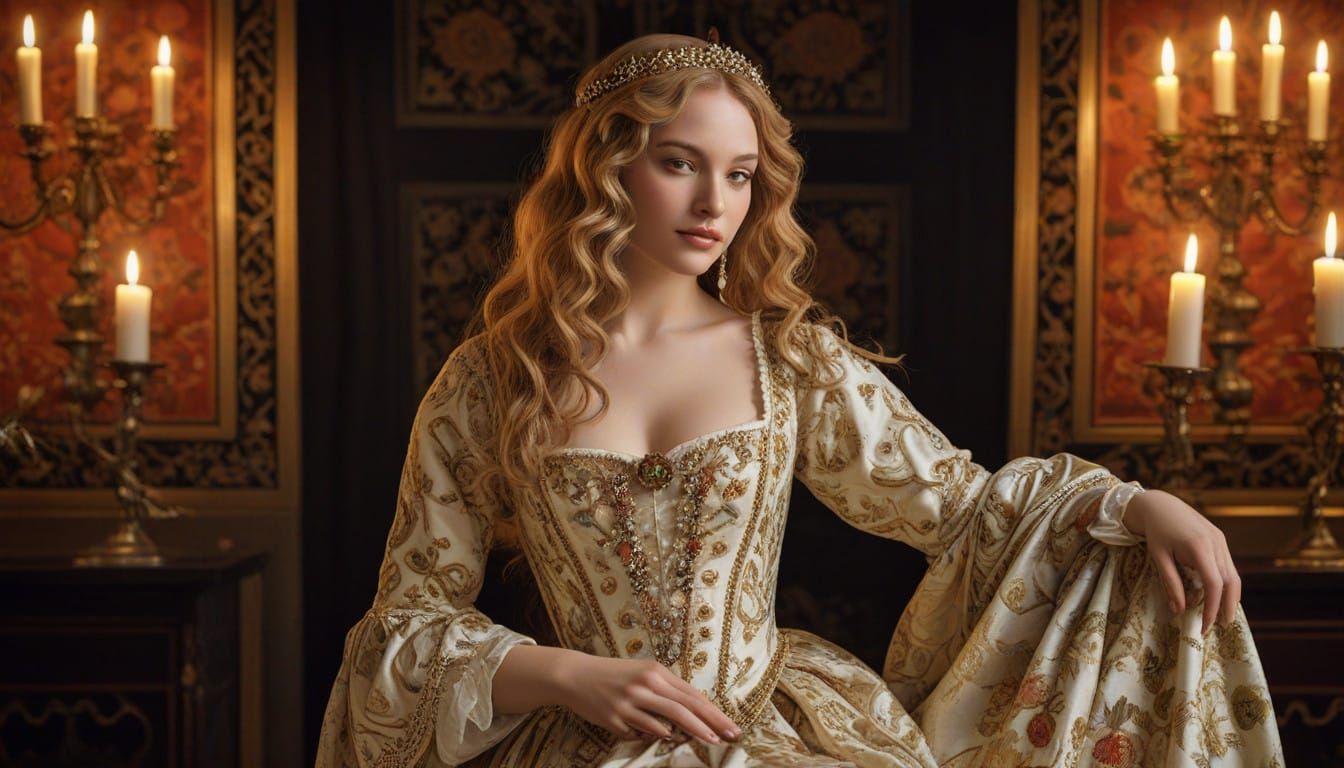 Elegant Renaissance Noblewoman in Luxury Palace Boudoir