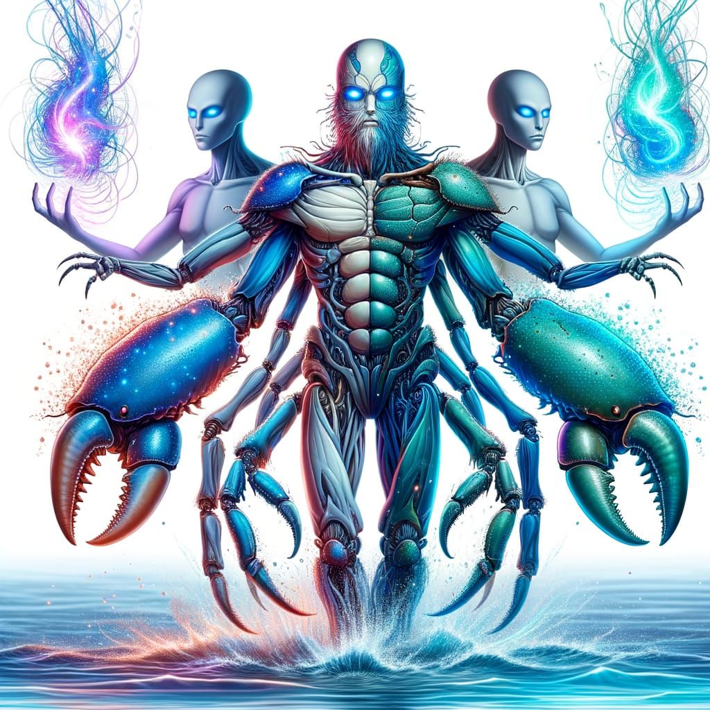 Crab-Humanoid Amalgamation in Vibrant Energy Field