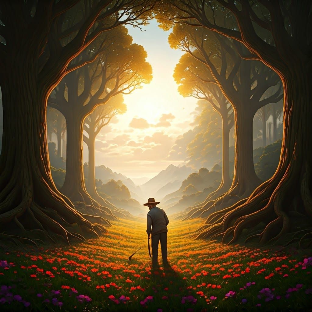 Farmer in Mystical Landscape: Fantasy Concept Art