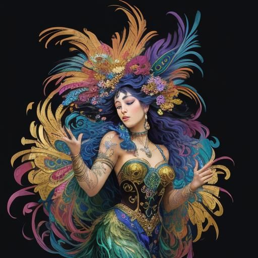 Dragon Peacock Woman in Abstract Expressionism