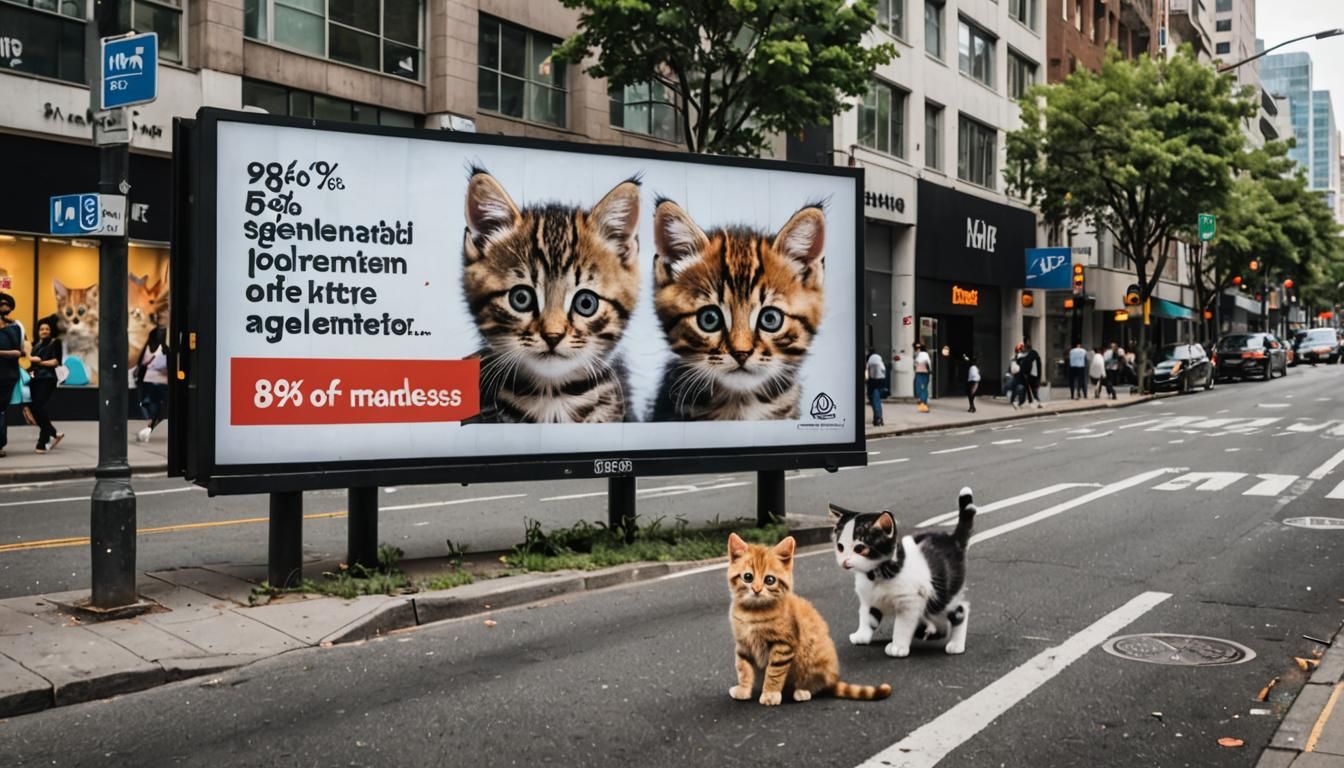 An urban city street with a billboard which reads "98% of A....