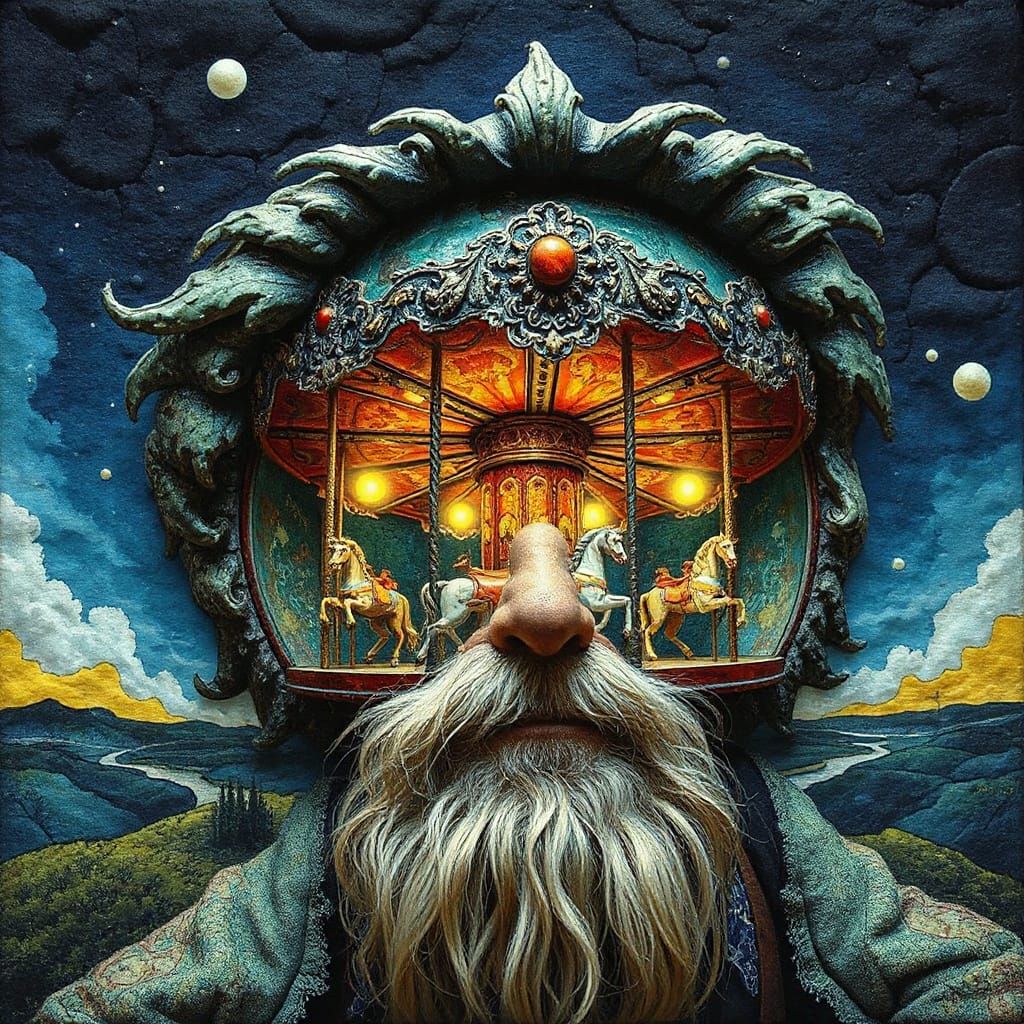 Surreal Carousel Inside an Old Man's Mind