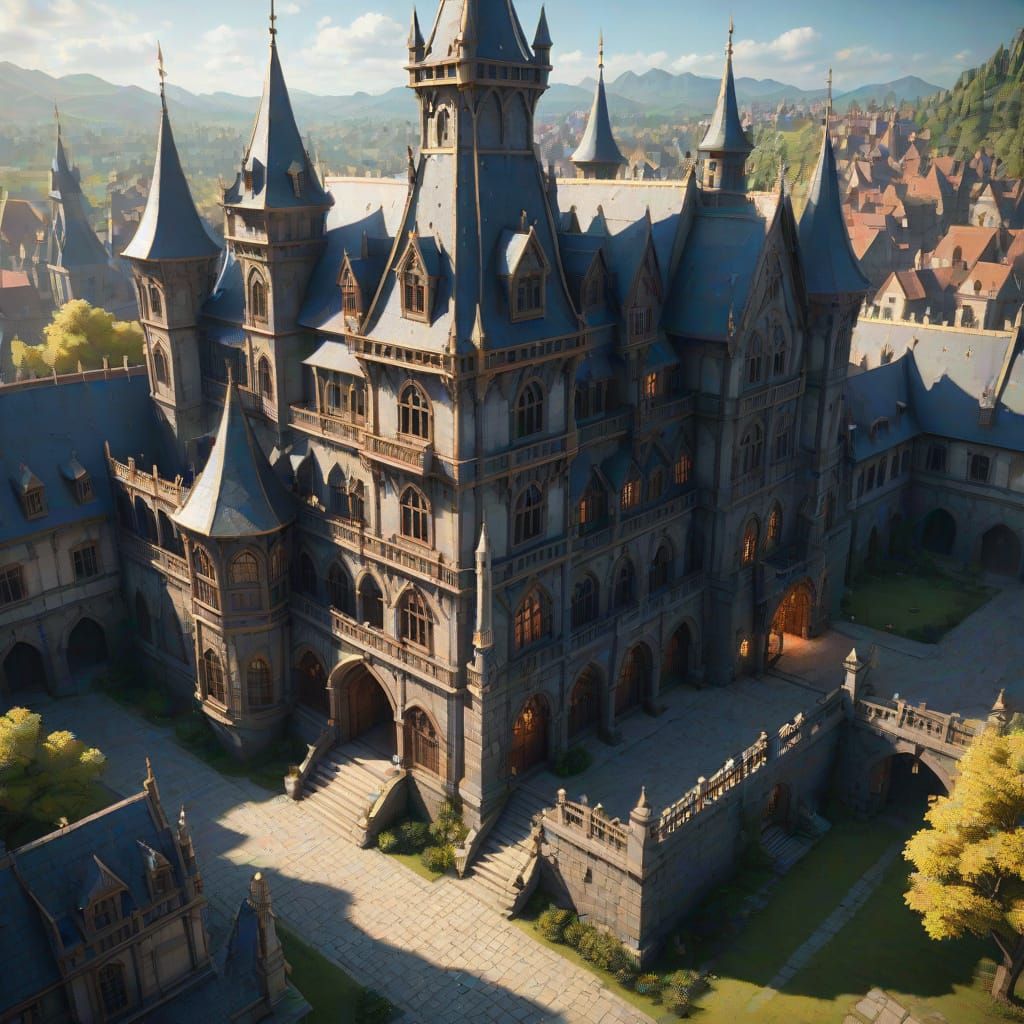 Medieval Palace of Shadows in Golden Hour