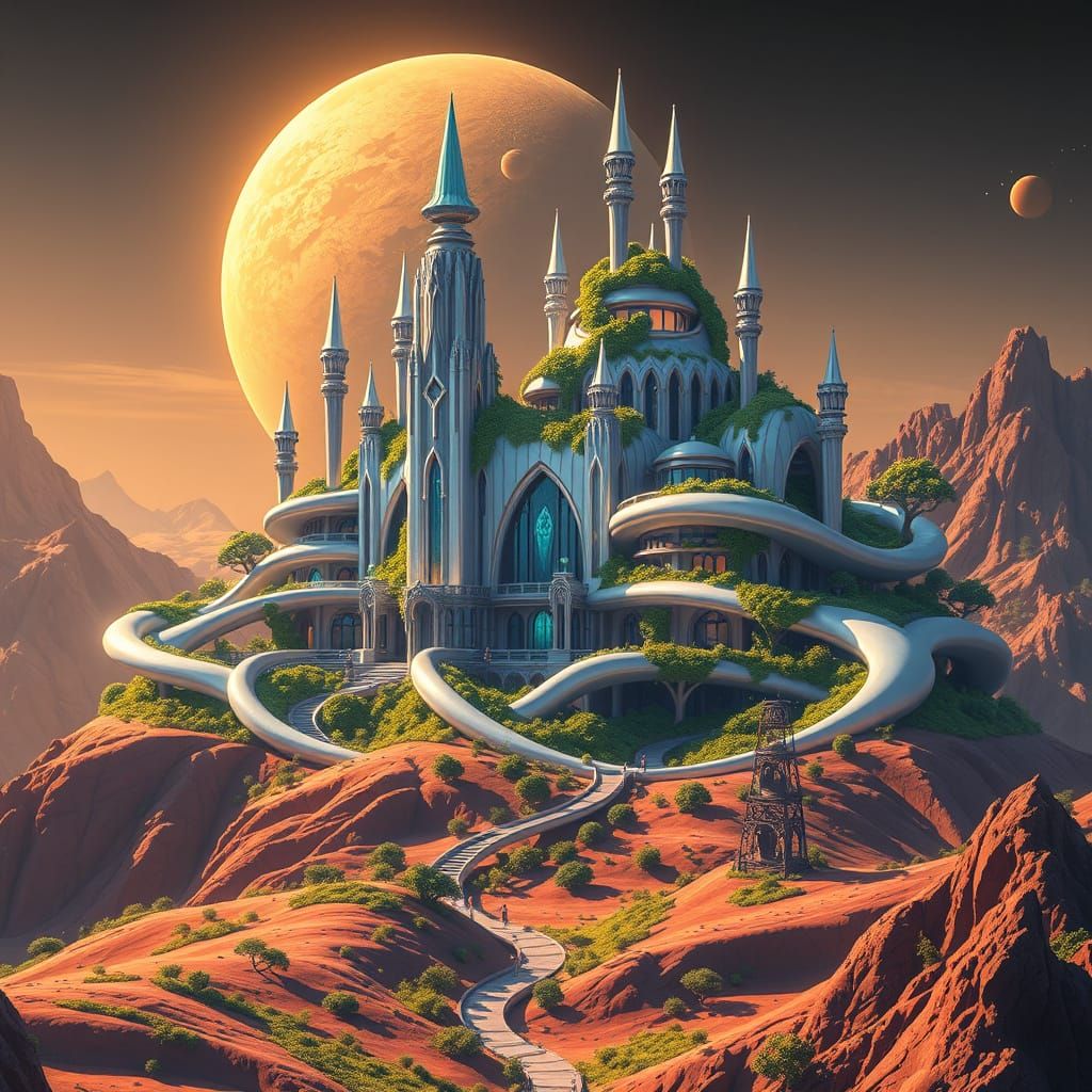 Cyberpunk-Style Mansion on an Alien Planet