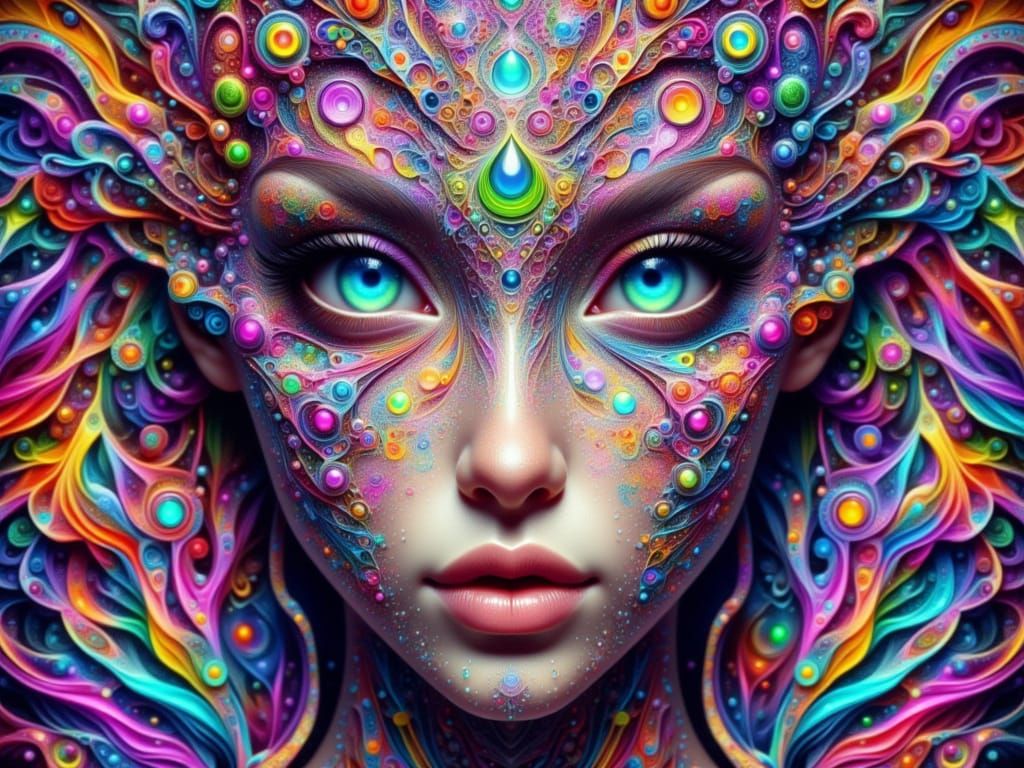 Op Art Portrait of a Beautiful Woman with Fractals