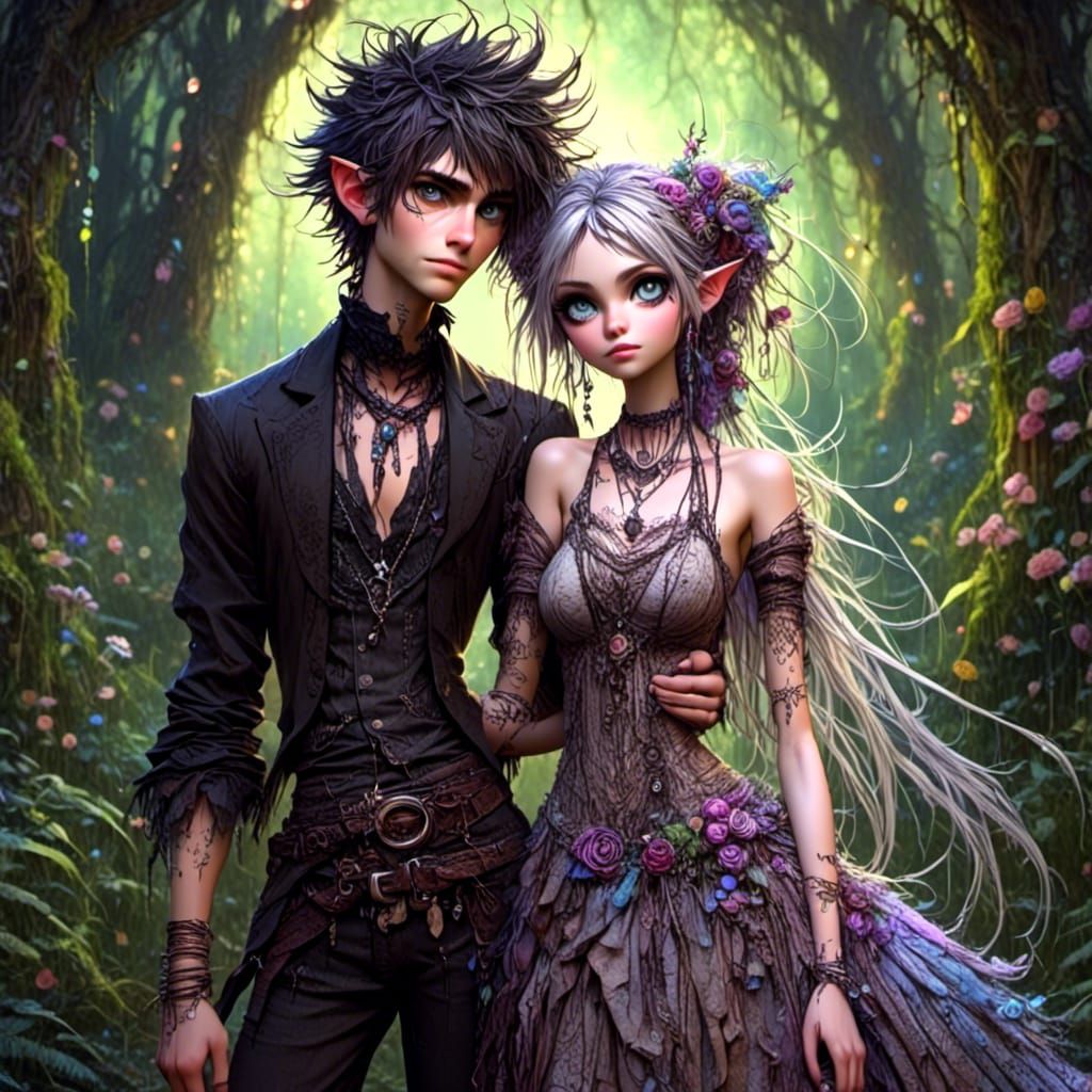 Magical Forest Wedding Portrait in Photorealistic Style