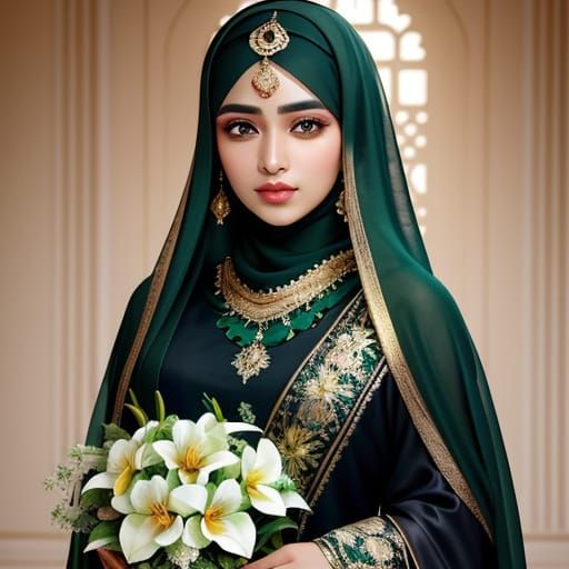 Renaissance Portrait of Muslim Woman with Floral Arrangement