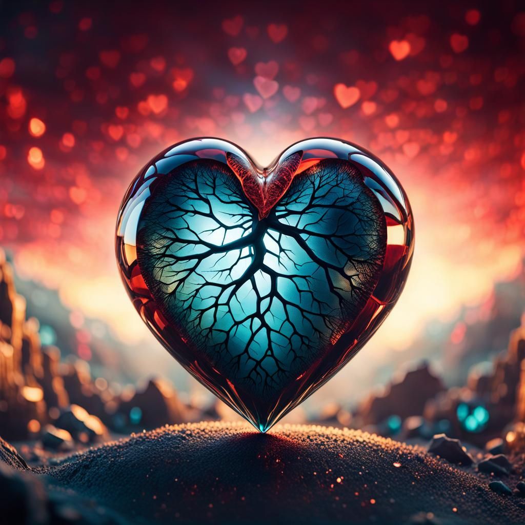 Glass Blue Heart with Red Arteries