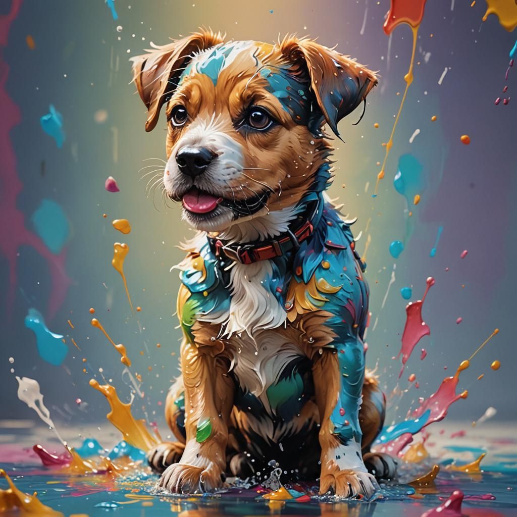 Hyperrealistic Cute Dog Portrait in Splash Art Style