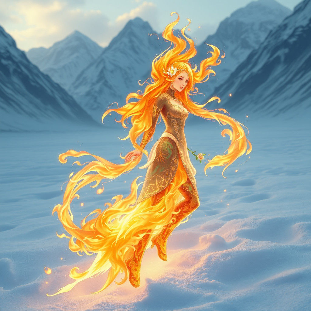 Flame Maiden Struggles in Frozen Tundra