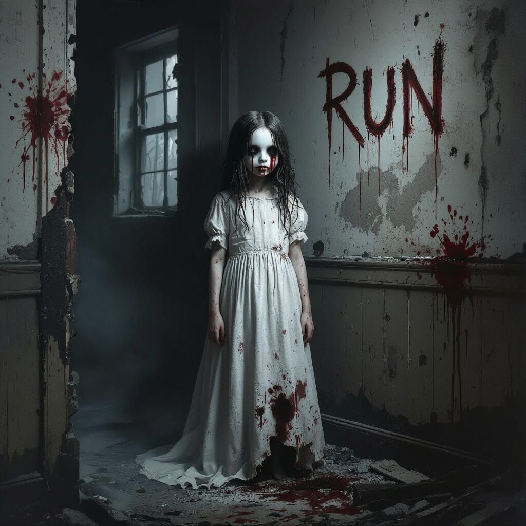 Haunting Ghost Girl in Burnt Orphanage Ruins