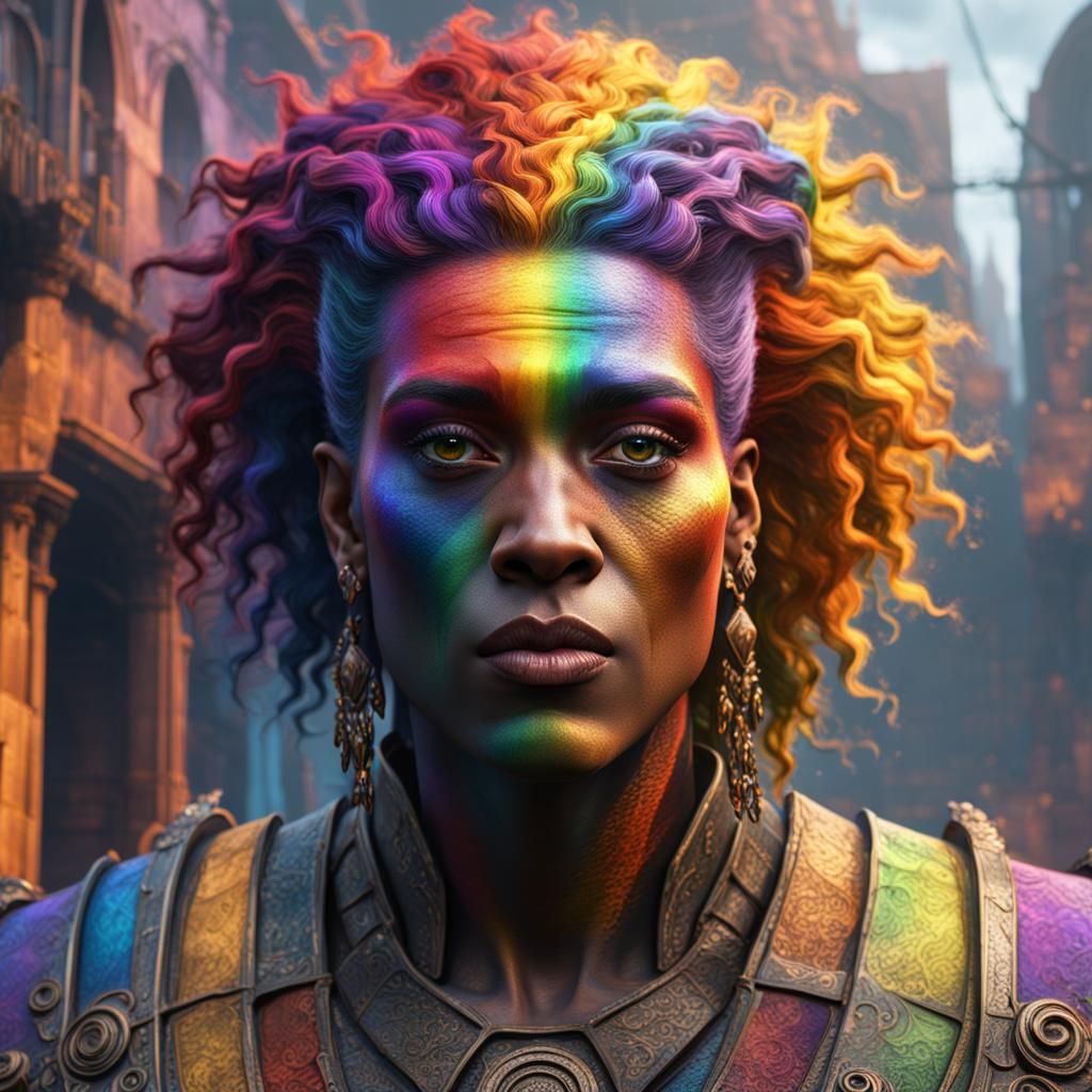 Rainbow Non-Binary Portrait in Detailed Matte Style