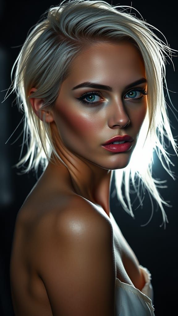 Sultry Fashion Model in Dramatic Studio Lighting