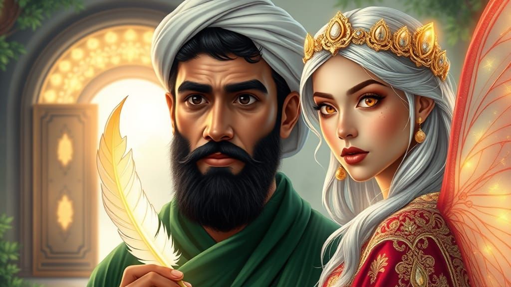 Ancient-Style Digital Illustration of Haji Jafar and Noor