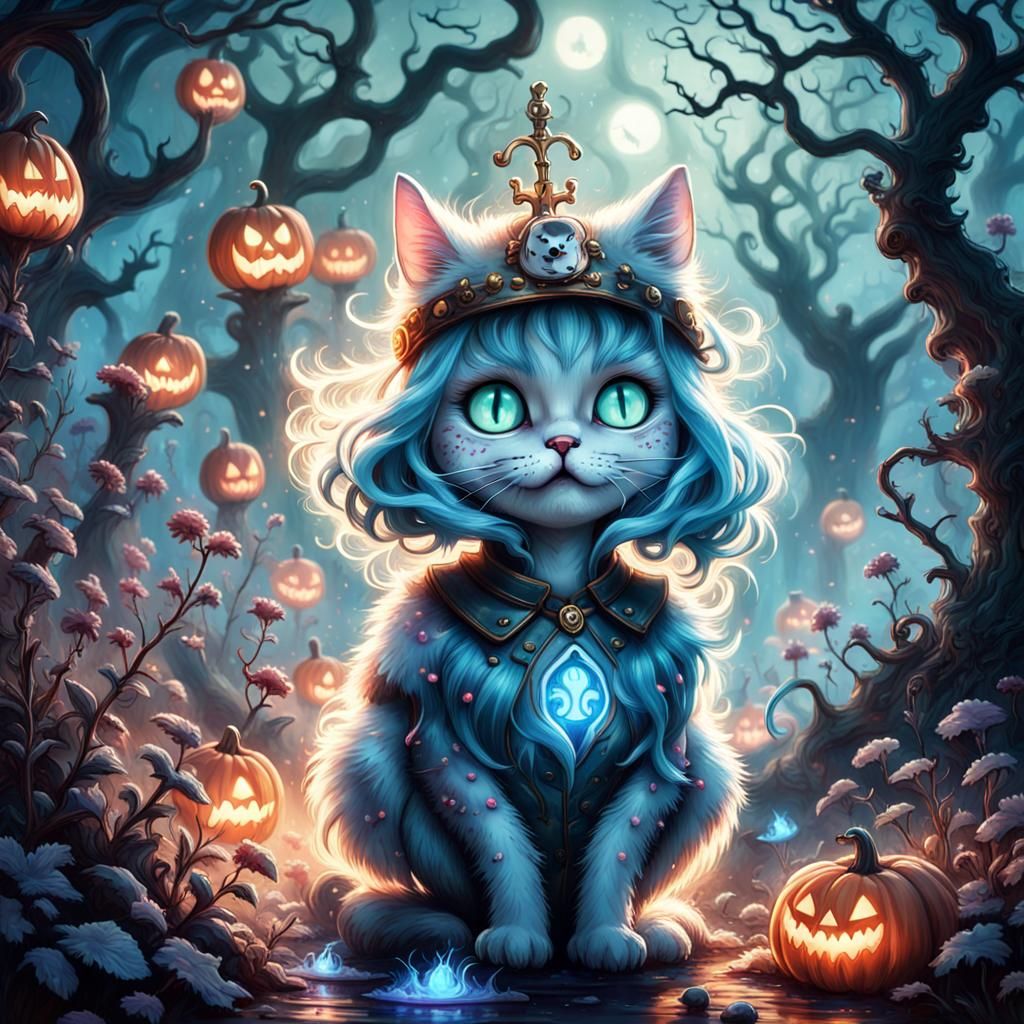 Bioluminescent Alice Ghost and Cheshire Cat in Glitterpunk S...