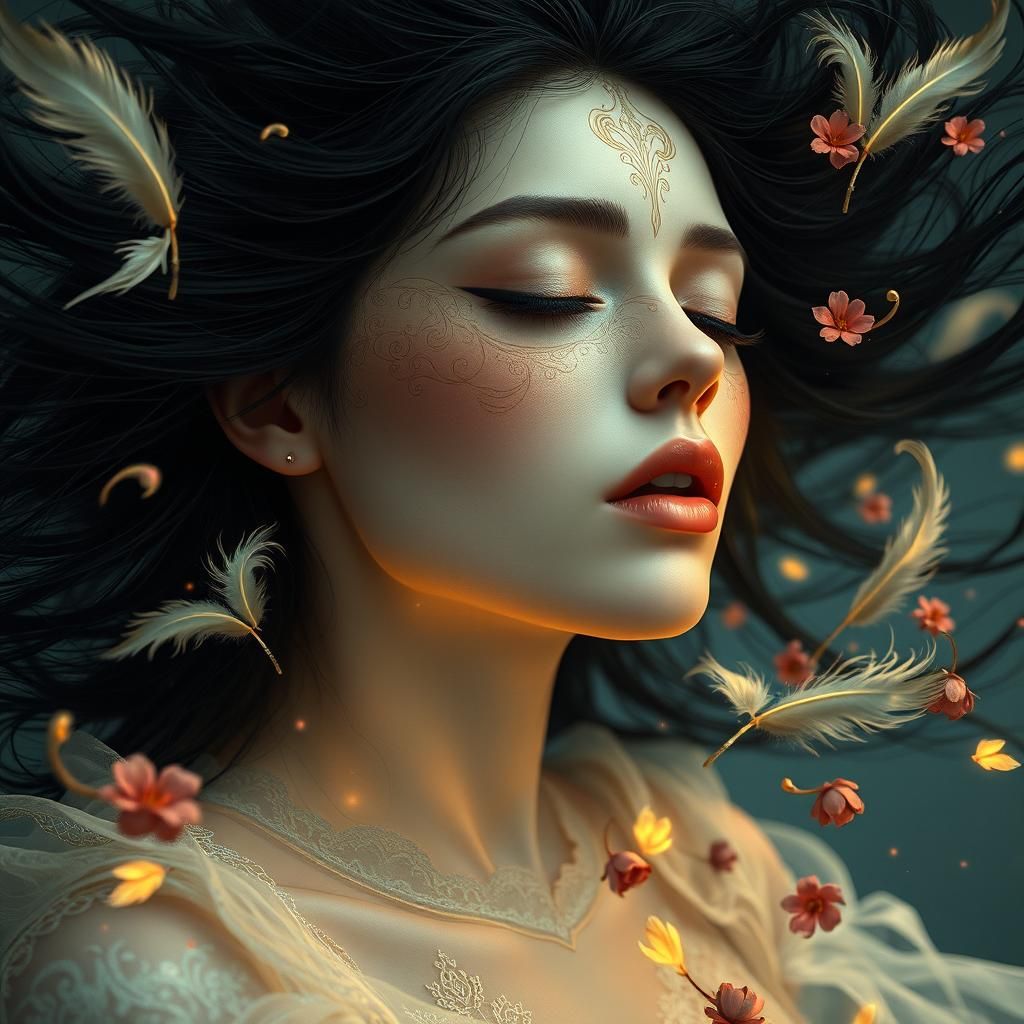 Ethereal Woman in Art Nouveau Style Portrait