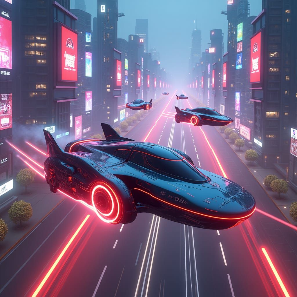 Neon Metropolis: Futuristic Flying Cars Soar
