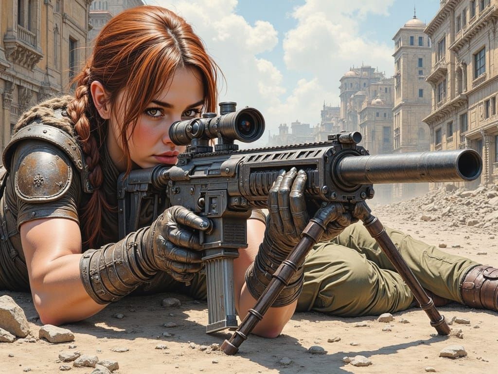 Gritty Post-Apocalyptic Sniper in Ruins