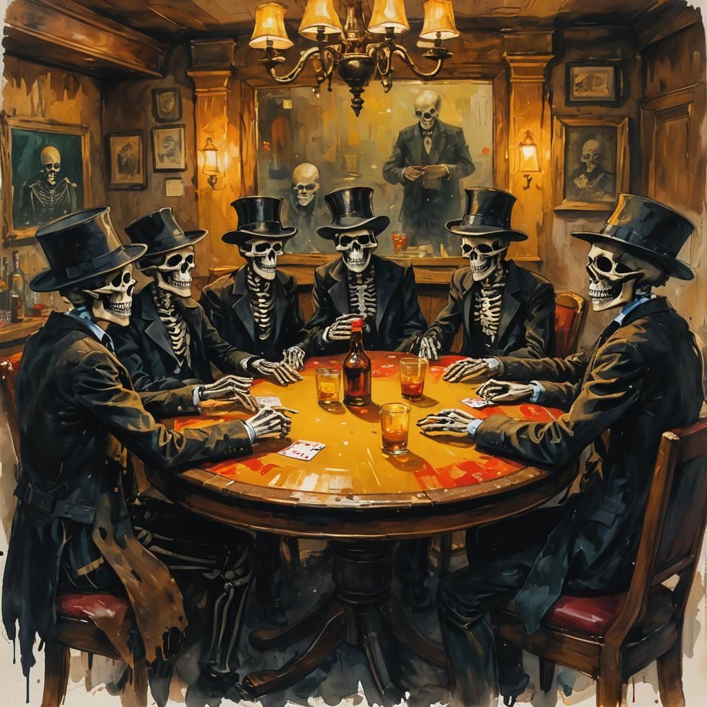 Skeletons Play Poker: Post-Impressionist Splash Art