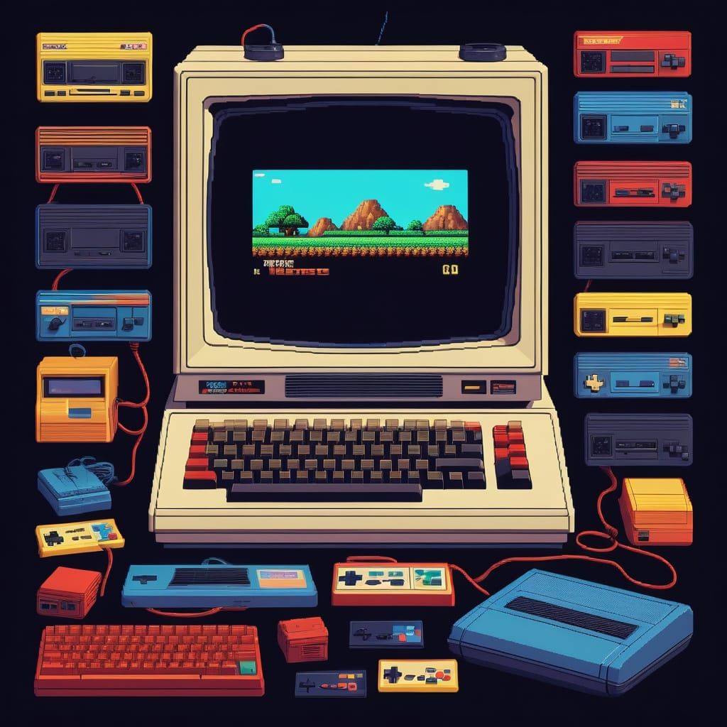 Retro Commodore 64 Displays Pixel Art Game