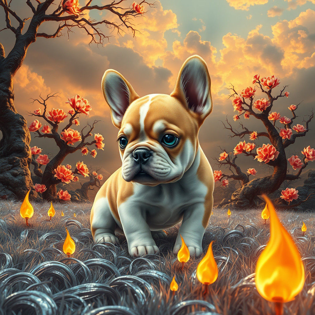 Water Bulldog Puppy in Mystical Landscape