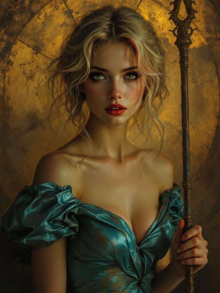 Pin-Up Woman with Pink-Tipped Hair in Chiaroscuro Style