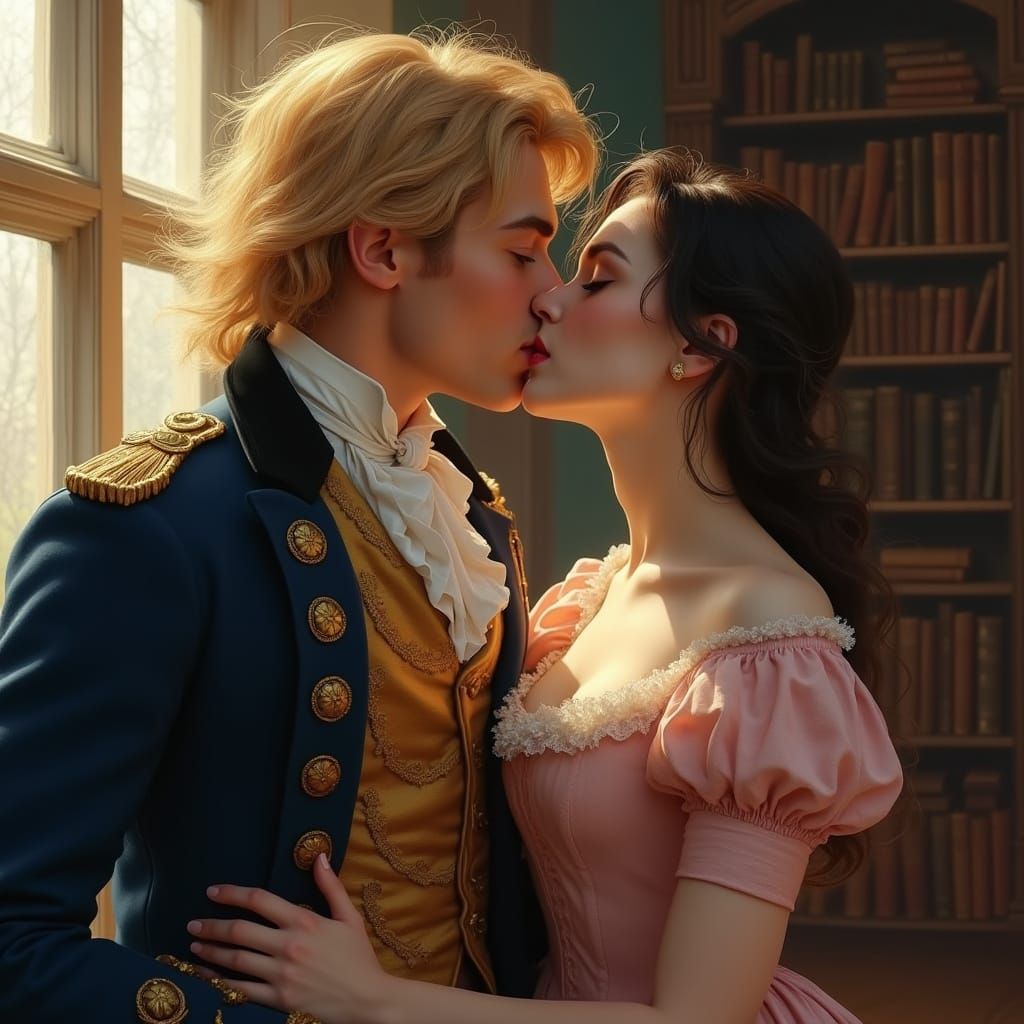 Dashing Duke in Tender Kiss with Governess