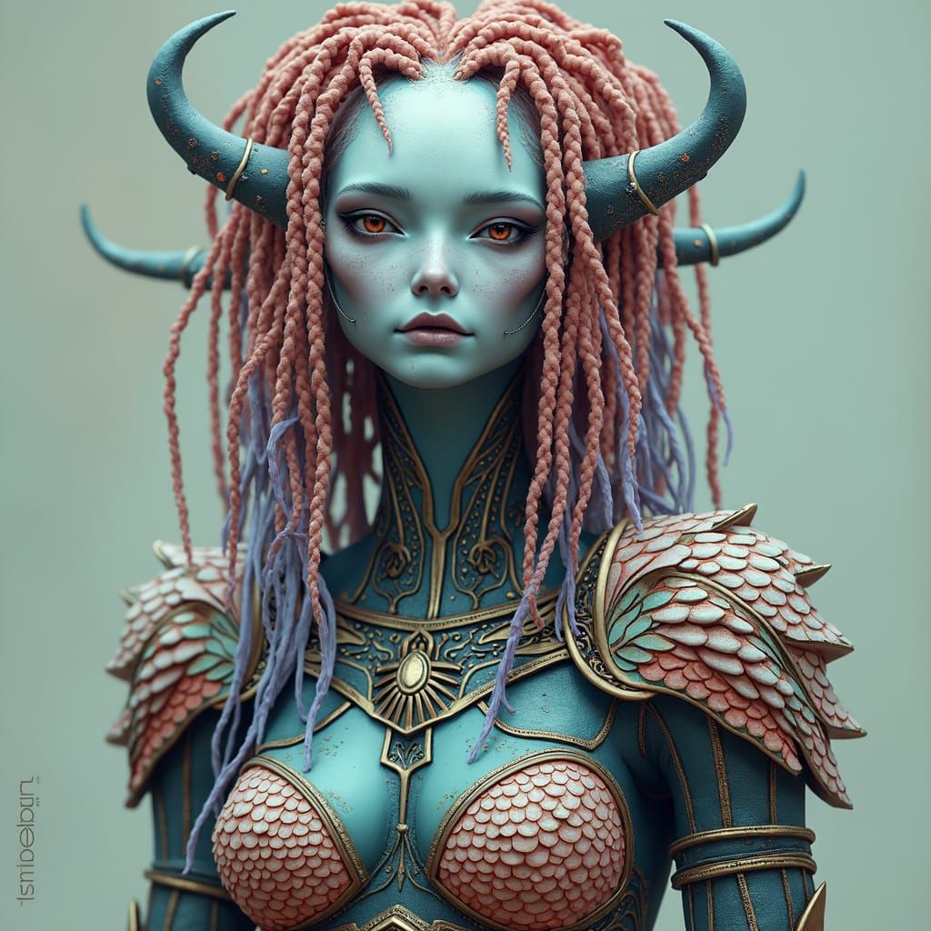 Alien Woman in Iridescent Armor, Digital Art