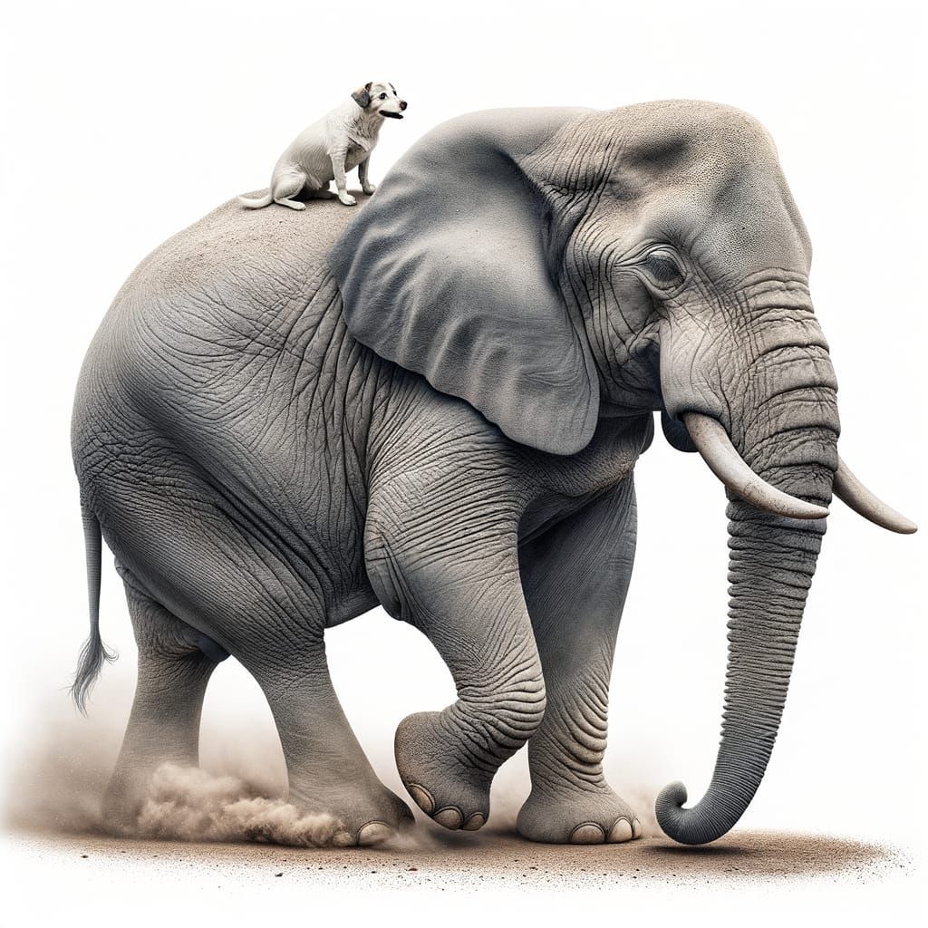 Gentle Elephant and Small Dog's Playful Bond