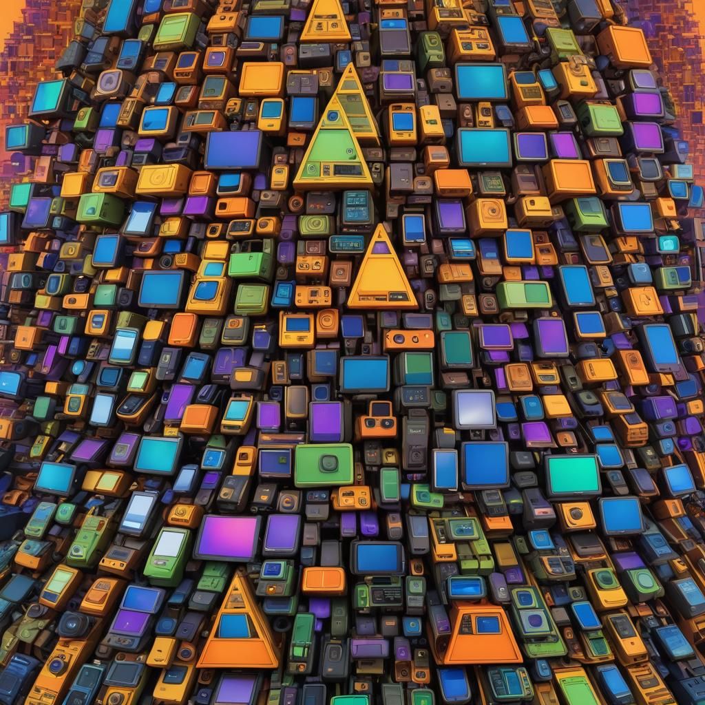 Vibrant Phone Pyramid: Futuristic Concept Art