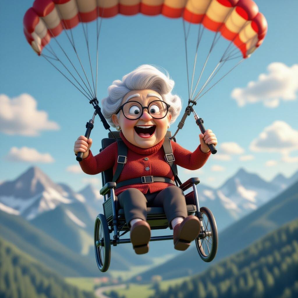 Funny 3D Granny Parachuting with Zimmer Frame