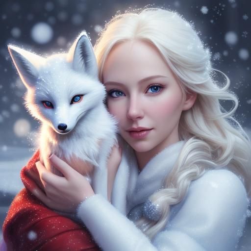 Elsa and Snow Fox at Christmas: Hyperrealistic Art