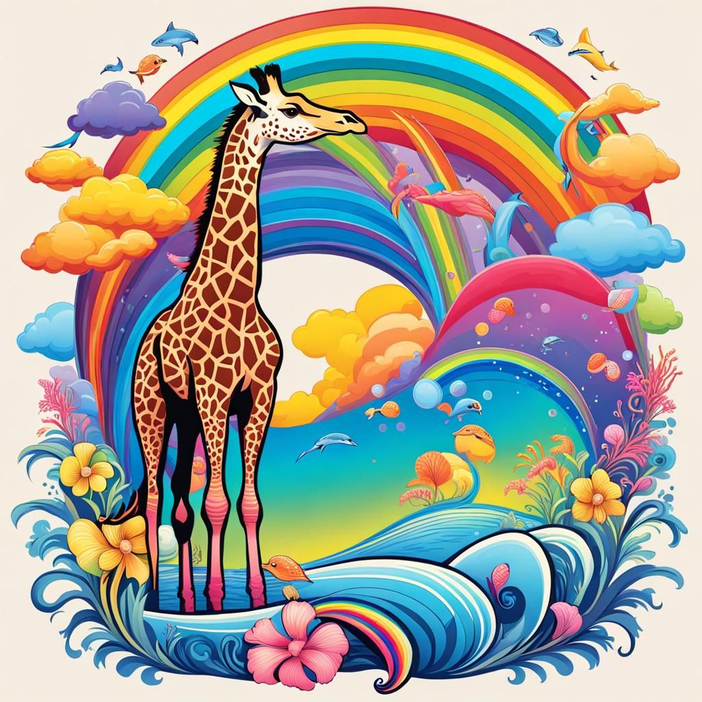 Giraffe Dolphin Hybrid on a Rainbow