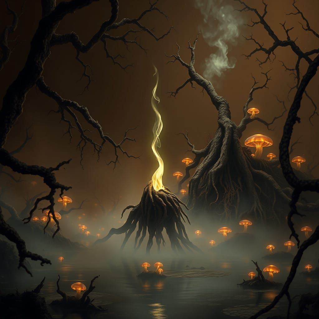 Mysterious Will-o-Wisp Glows in a Dense Swamp