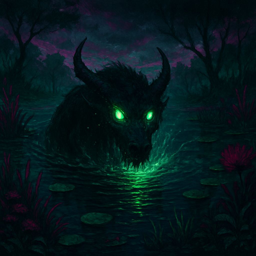 Mythical Beast Emerges from Pond in Dark Magic Punk