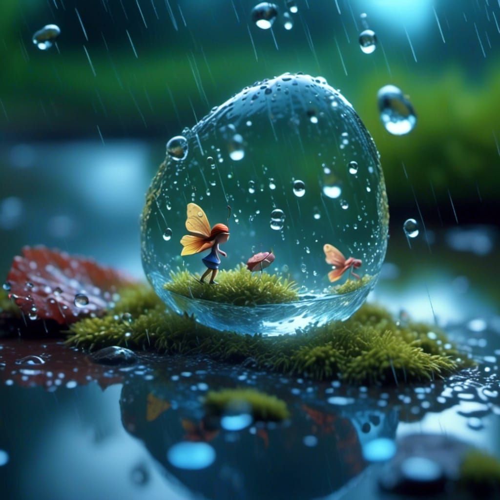 Fairy Catches Raindrop: Macro Photorealistic Image