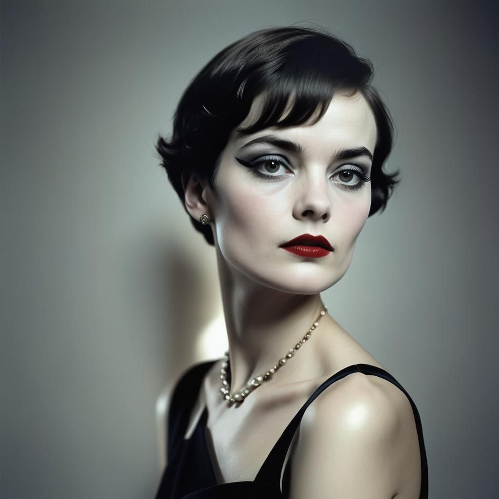 French New Wave Portrait of Woman with Bold Eyeliner