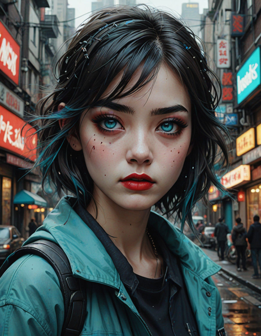 Surreal Pop Art Lovers' Masterpiece with Turquoise Eyes