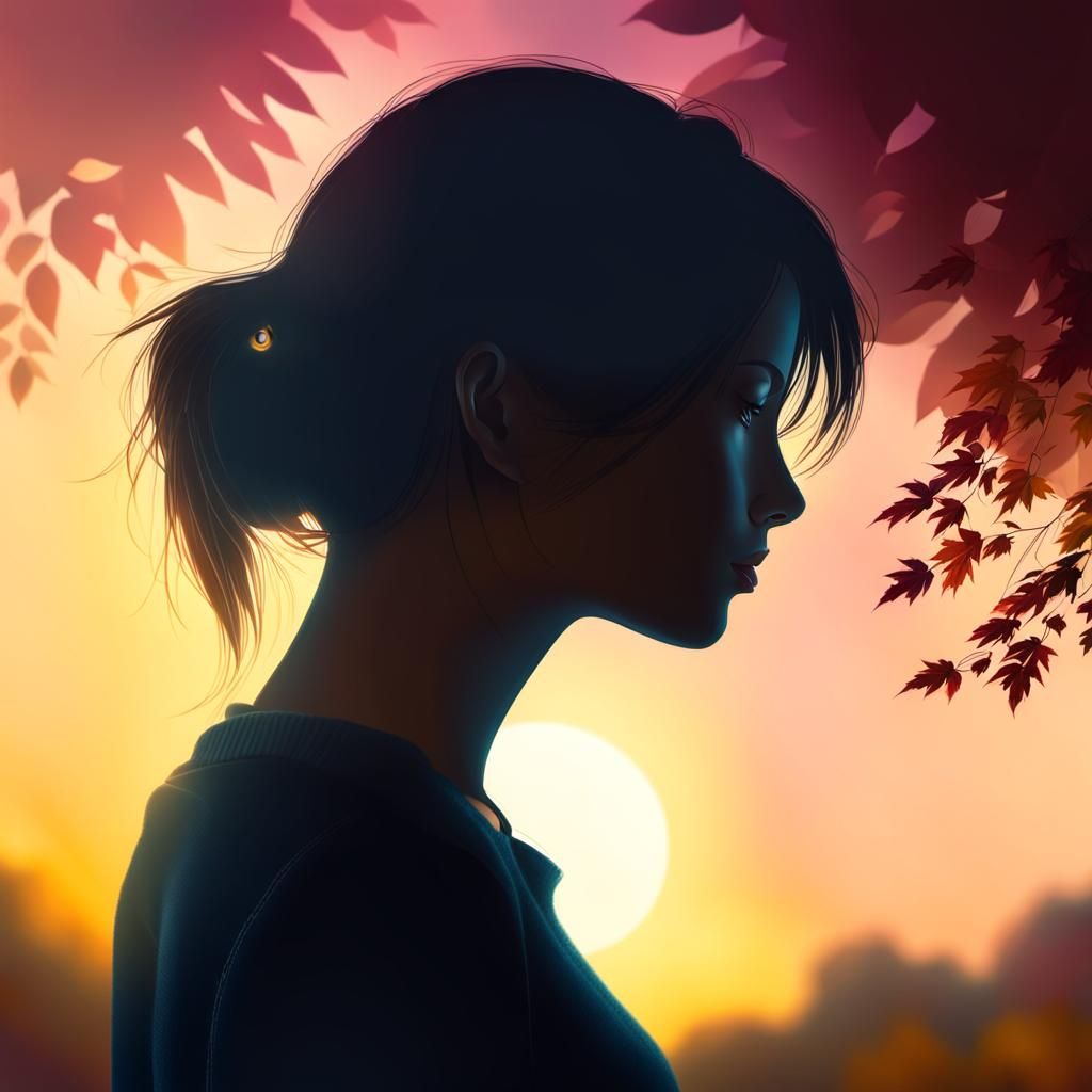 Girl in Autumn Landscape: Impressionist Oil Painting