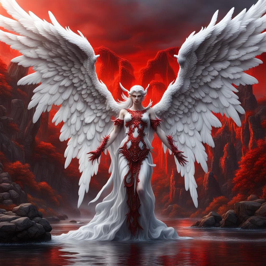 Angelic Demon Beside River in Detailed Airbrush Art