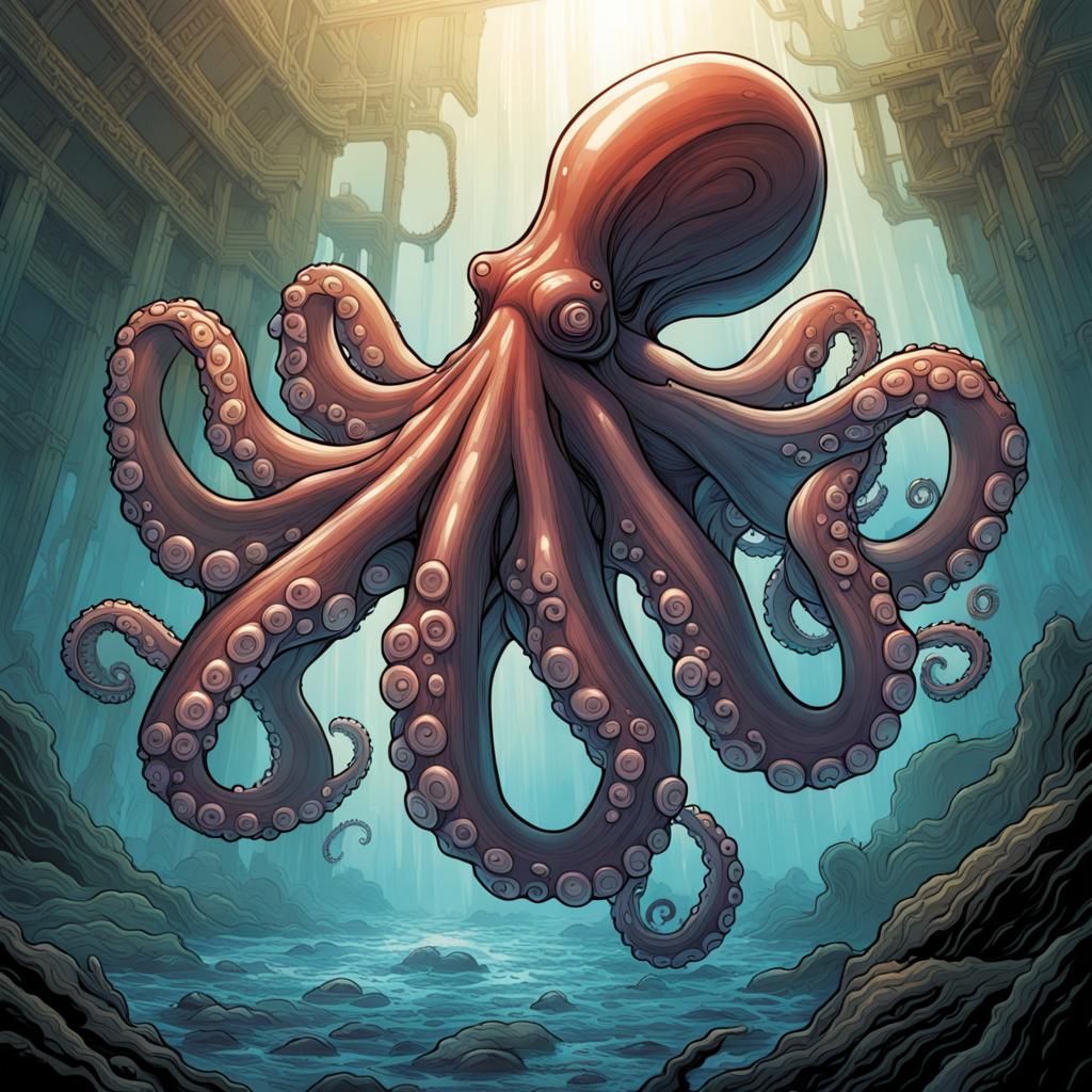 Translucent Octopus in Comic Book Style