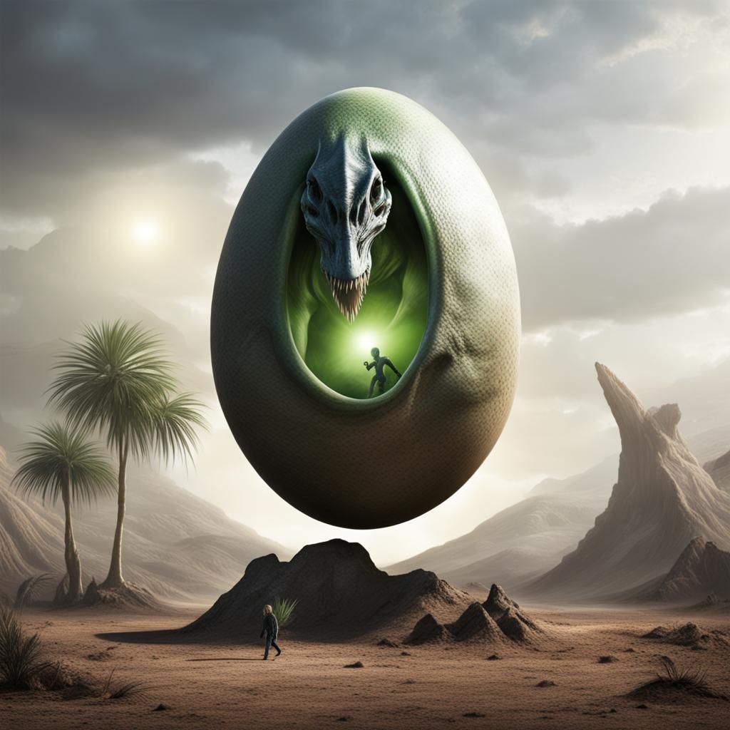 Alien Emerges from Dinosaur Egg