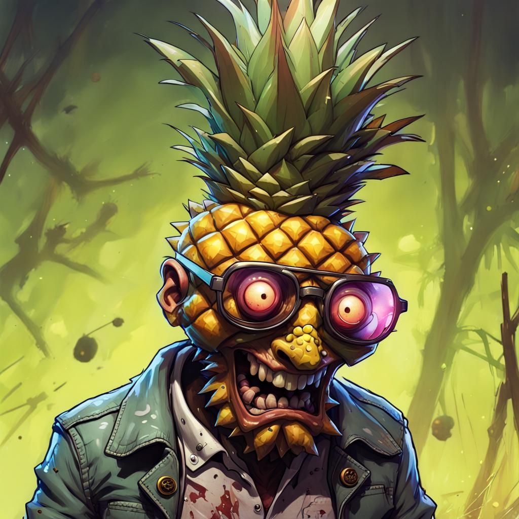 Creepy Zombie Pineapple Portrait in Comic Book Style