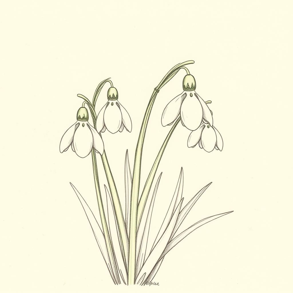 Snowdrops: Intricate Pencil Drawing in 19th-Century Style